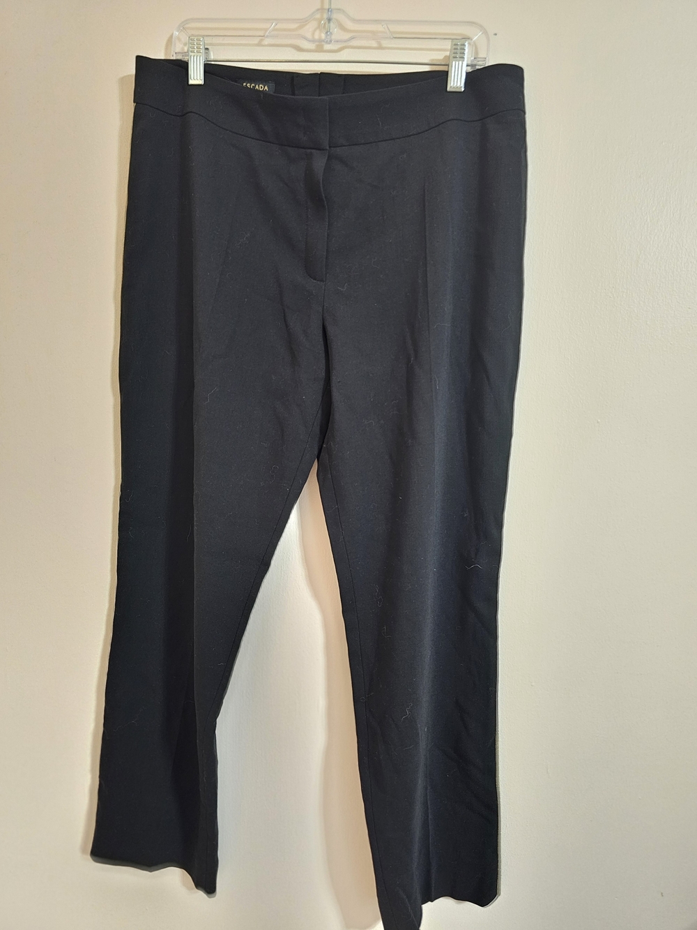 Escada Sz 10/12 Straight-Leg Pants - Black Tuxedo Gold Striping